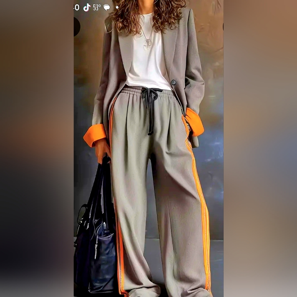 Women's Gray and Orange Two Piece Suit